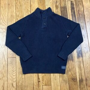 American Eagle Outfitters Men's Navy Blue Ribbed Mock Neck Button Sweater Size L